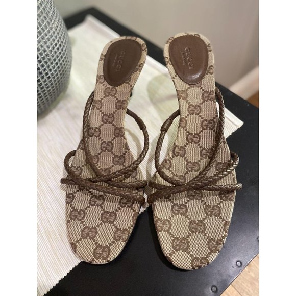 NEW Gucci Kitten Heel Braided Leather Sandals 39.5 - Picture 2 of 9